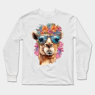 Watercolor Floral Camel Long Sleeve T-Shirt